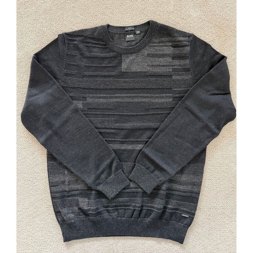 Hugo Boss Slim Fit Sweater XL Charcoal Grey Italian Yarn Textured Crewneck